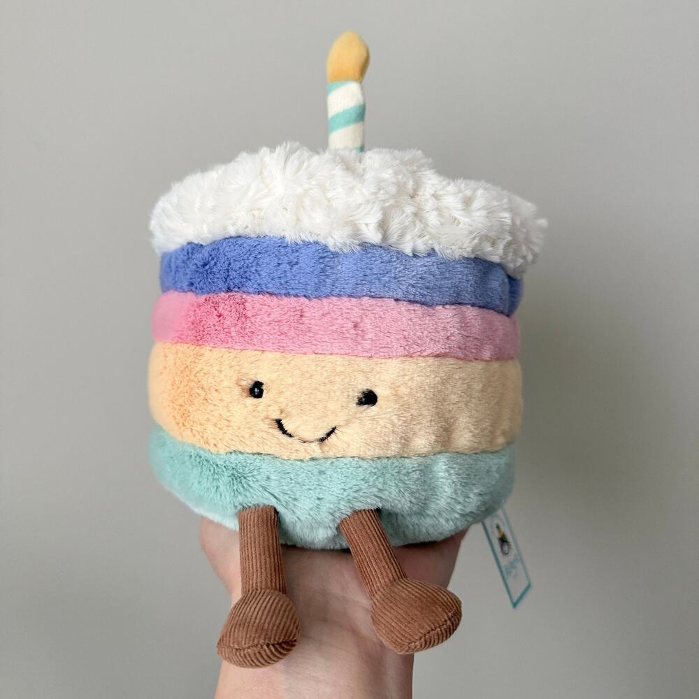 AUTHENTIC Jellycat Rainbow Birthday Cake Amuseables Medium NWT - Fast Shipping!